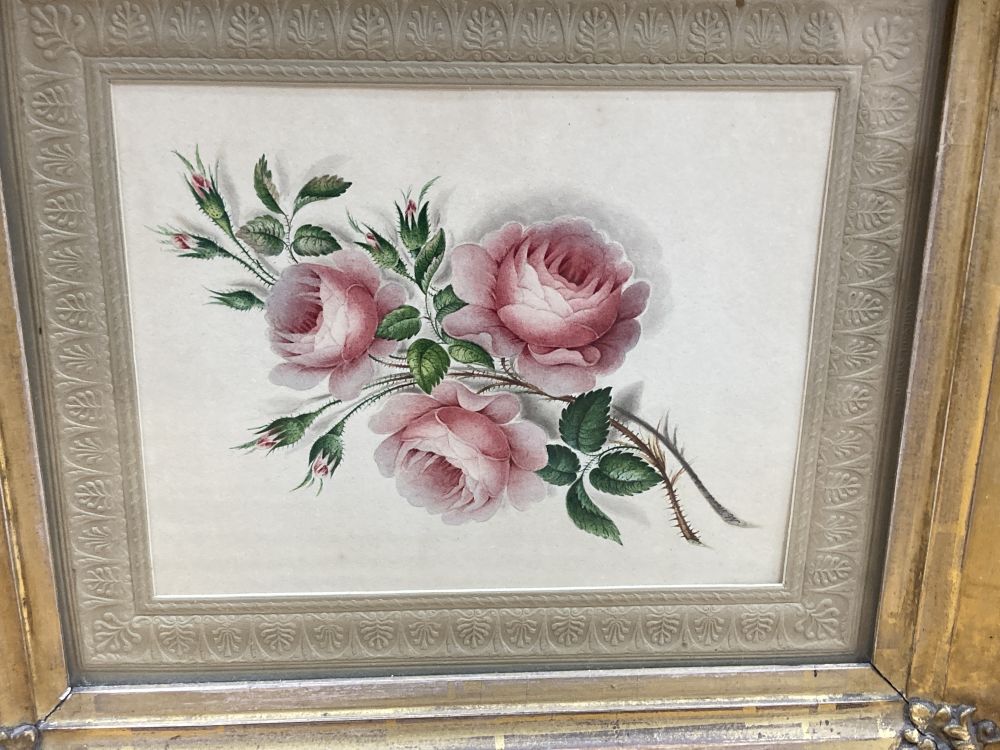 Victorian School, pair of watercolours, Studies of flowers in a basket and roses, period gilt frames, 15 x 19cm and two later flower st